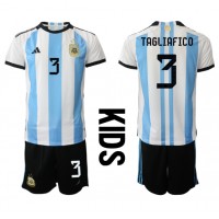 Camiseta Argentina Nicolas Tagliafico #3 Primera Equipación para niños Mundial 2022 manga corta (+ pantalones cortos)